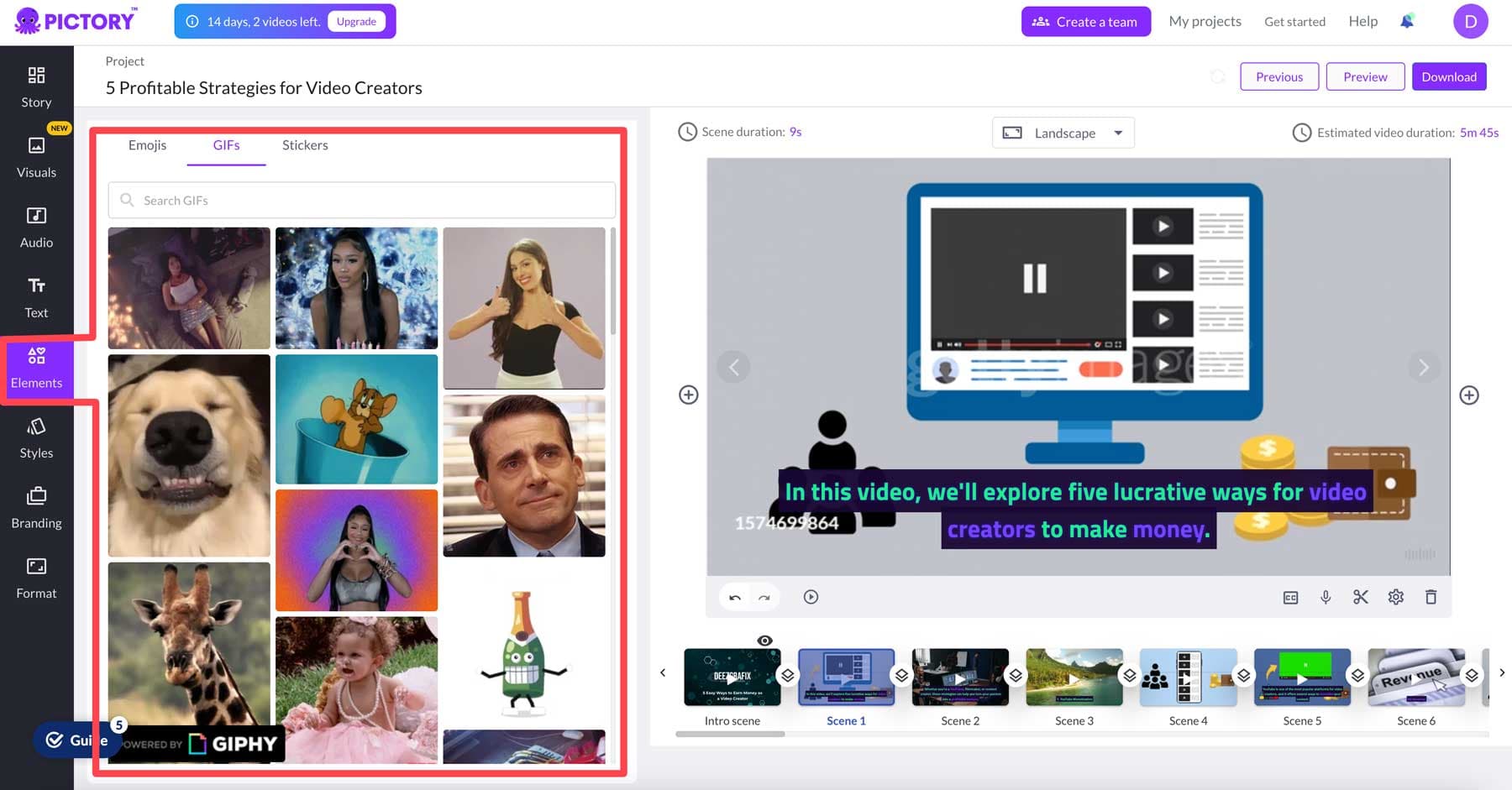 Pictory interface screenshot